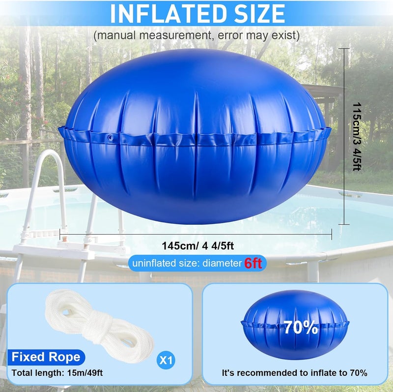 COCHIE 6' x 6' Pool Pillows for Above Ground Pools, Ultra-Thick Cold-Resistant Pool Air Pillow, Winter Closing PVC Ice Equalizer Air Pillows Covers with Rope for Winterizing Support Pools - Image 3